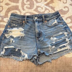 AMERICAN EAGLE High-Waisted Distressed stretch Jean Shorts